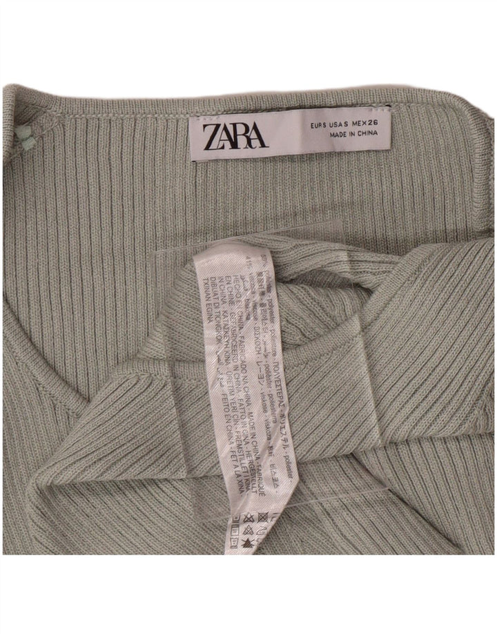 Pulover cu decolteu în V ZARA pentru femei UK 8 Poliester verde mic