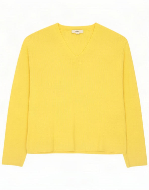 Marks & Spencer Pulover cu decolteu în V pentru femei UK 14 Medium Yellow Viscose