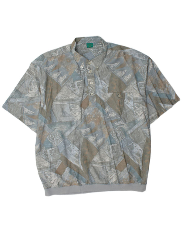 Cămașă pulover cu mânecă scurtă pentru bărbați, cu model abstract, 2XL, viscoză albastră