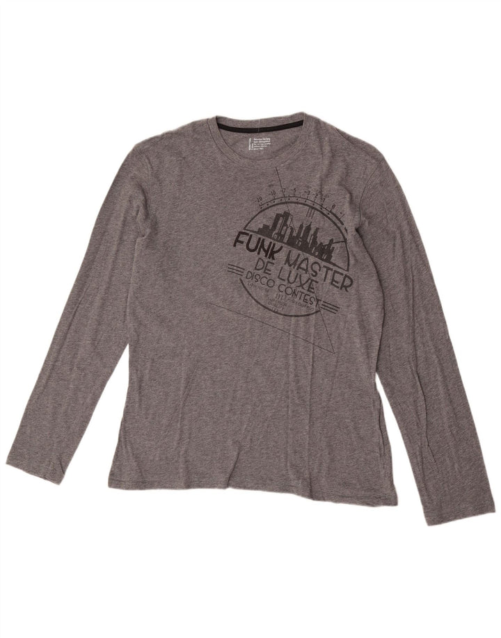 Top grafic Benetton pentru bărbați cu mânecă lungă din bumbac gri mediu