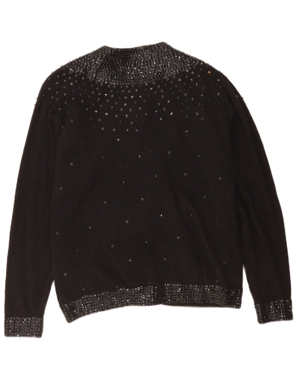 Pulover Cardigan Vintage pentru femei EU 48 2XL Lână de miel cu pete negre