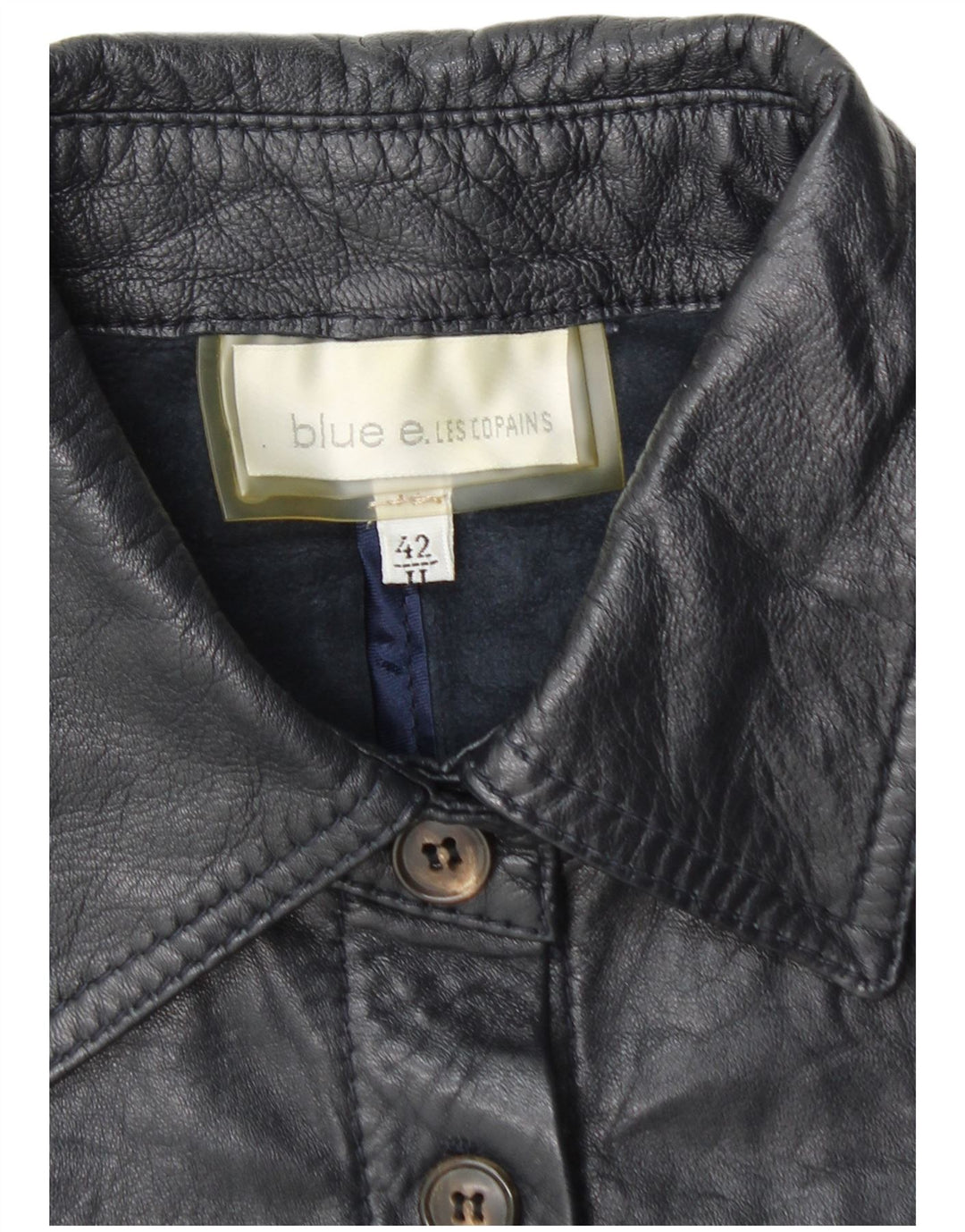 Jachetă din piele pentru femei Les Copains cu mâneci 3/4 IT 42 Medium din piele bleumarin
