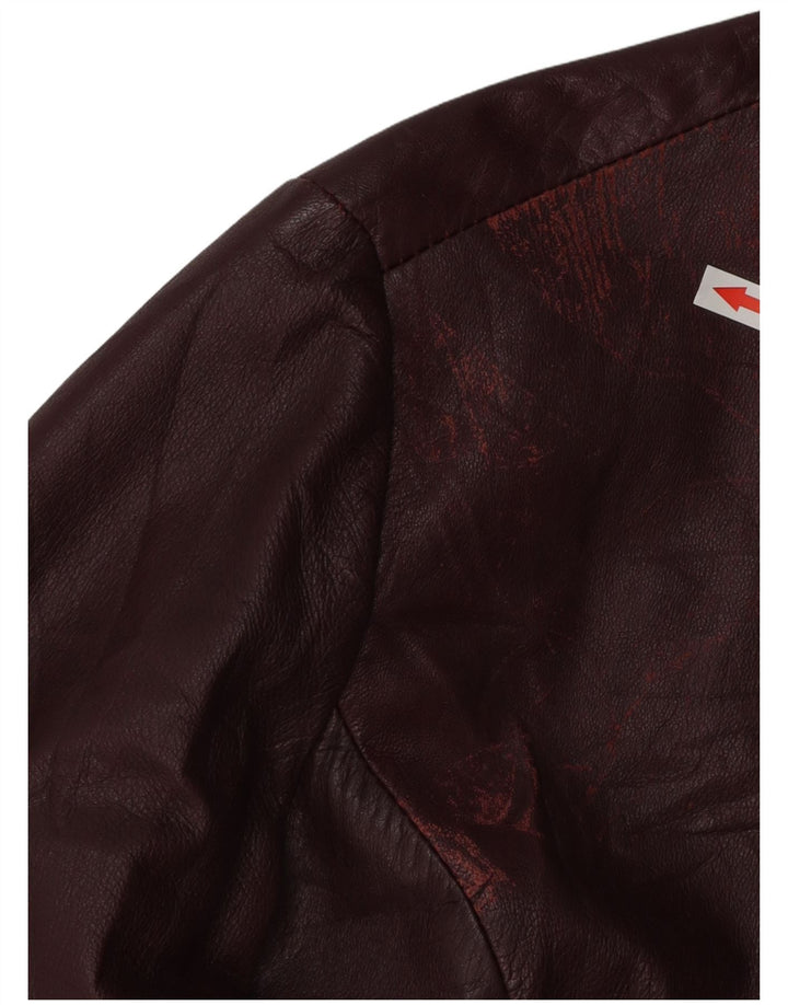 Jachetă de piele vintage pentru femei UK 18 XL din piele burgundă
