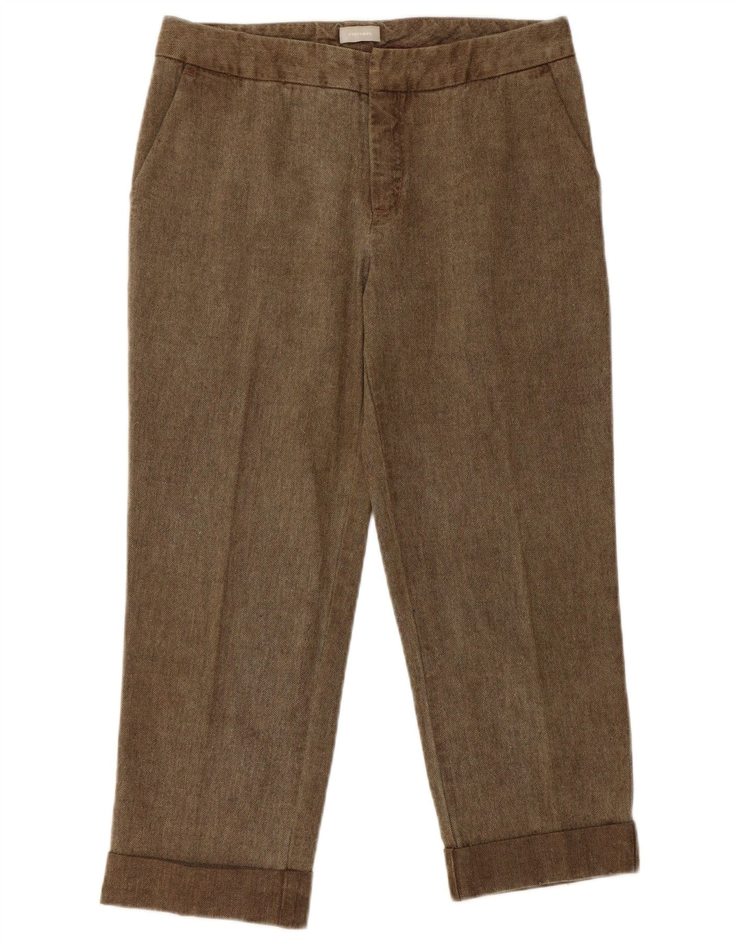 Stefanel Pantaloni Cropped Femei EU 36 Small W28 L21 Brown Herringbone