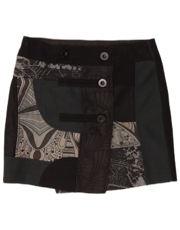 Fusta mini wrap pentru femei Desigual EU 44 XL W35 Lână neagră mozaică