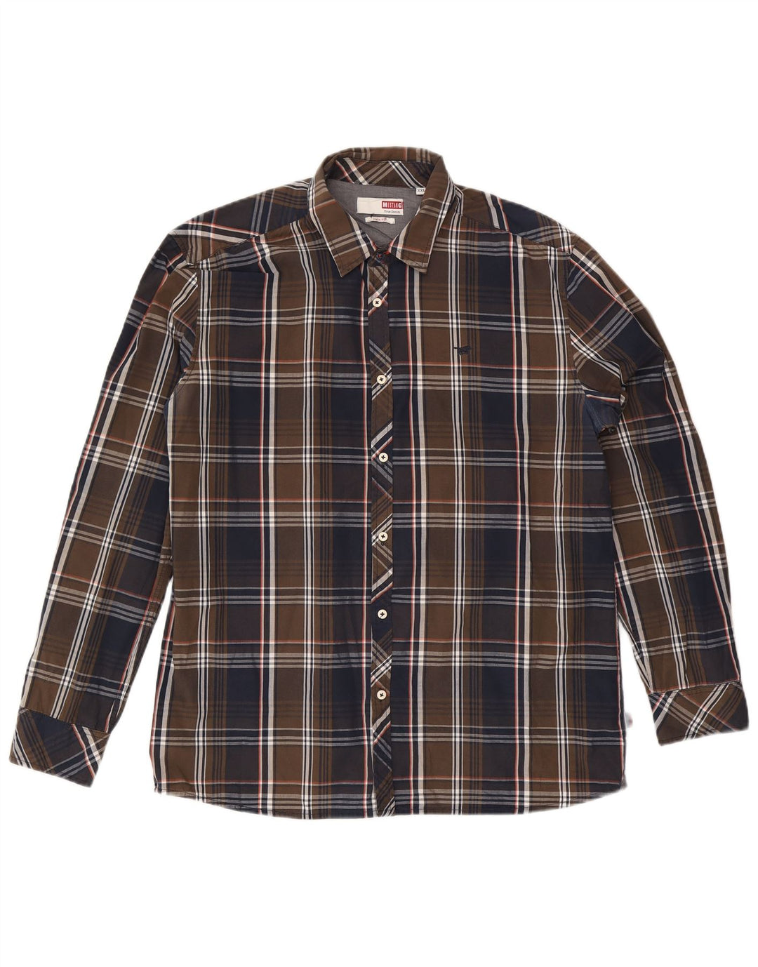 Cămașă pentru bărbați Mustang slim fit 2XL, bumbac cu carouri maro