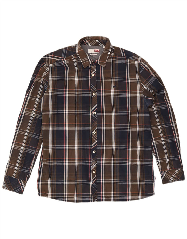 Cămașă pentru bărbați Mustang slim fit 2XL, bumbac cu carouri maro