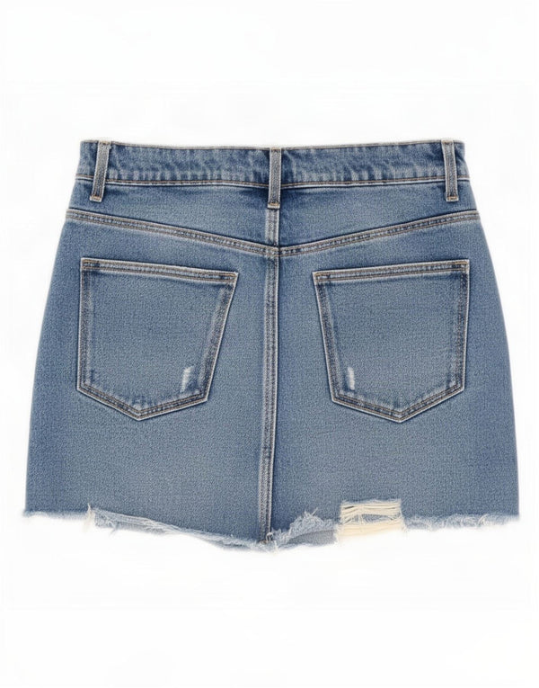 Fusta Mini Denim Distressed Femei Zara XS W24 Bumbac Albastru