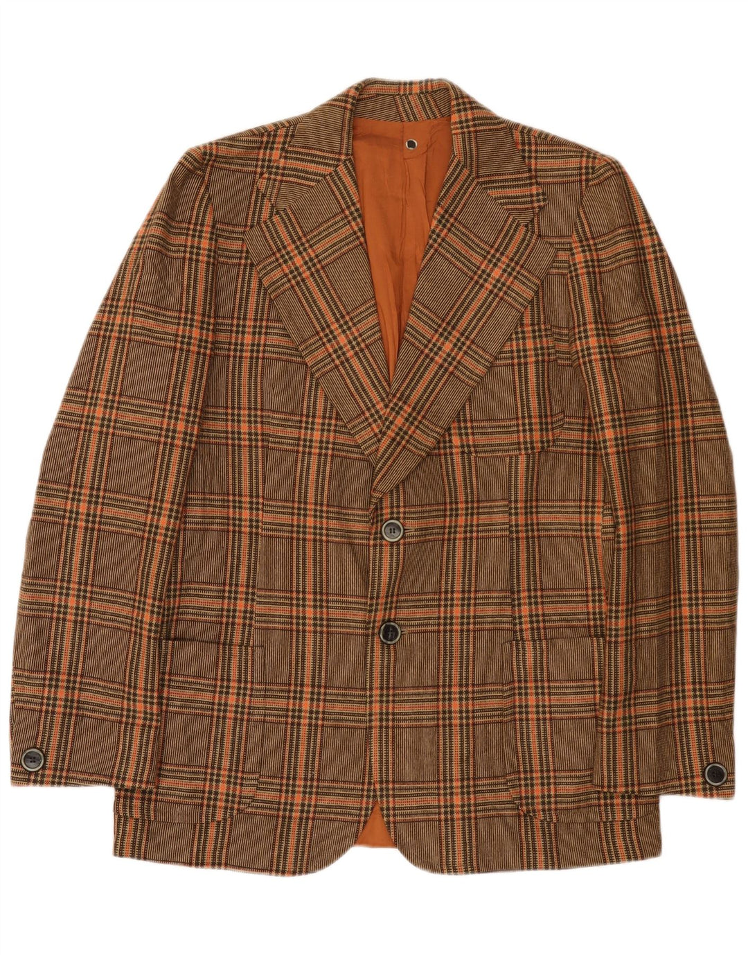Jachetă vintage pentru bărbați cu 2 nasturi, UK 36, maro, cu carouri mici