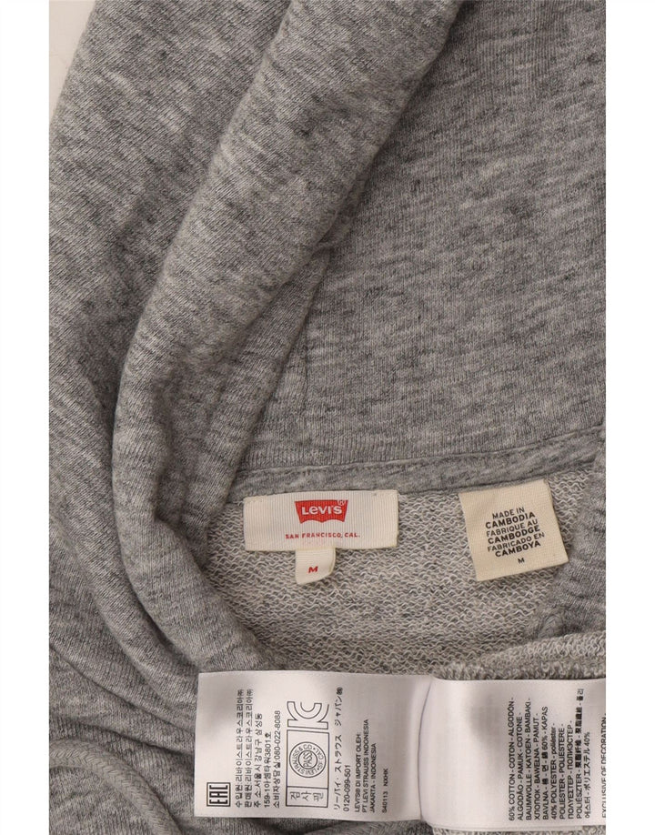 LEVI'S Womens Oversized Crop Hoodie Jumper UK 14 Medium Grey Flecked Vintage Levi's and Second-Hand Levi's from Messina Hembry 