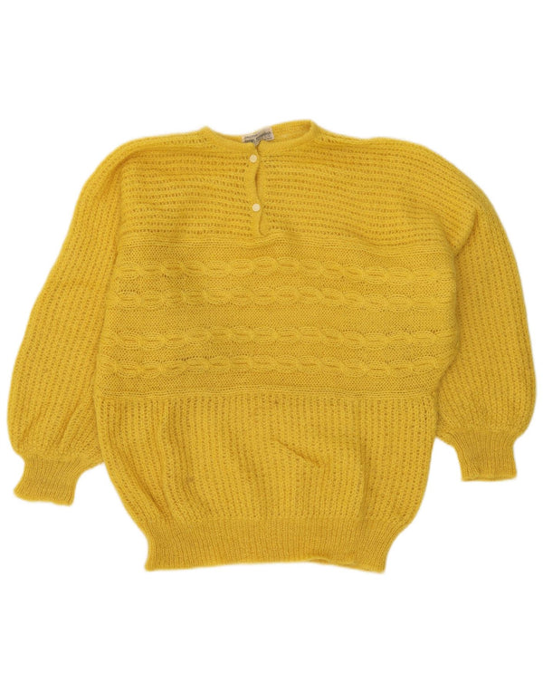 Pulover vintage pentru femei cu gât cu nasturi, UK 18 XL Galben