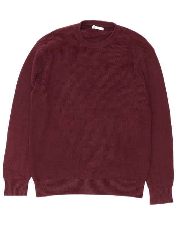 Pulover pentru bărbați Zara, cu gât crew, bumbac mediu burgundă