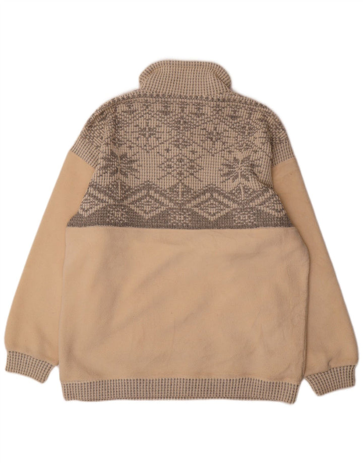 Pulover vintage pentru bărbați, cu fermoar și gât, din lână, mare, bej, poliester Fair Isle
