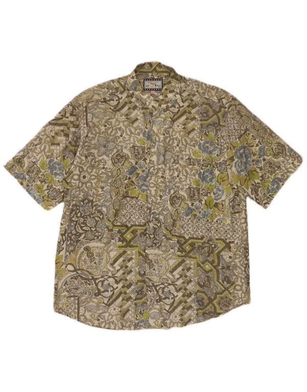 Cămașă cu mânecă scurtă pentru bărbați Azzurra, bumbac floral verde XL