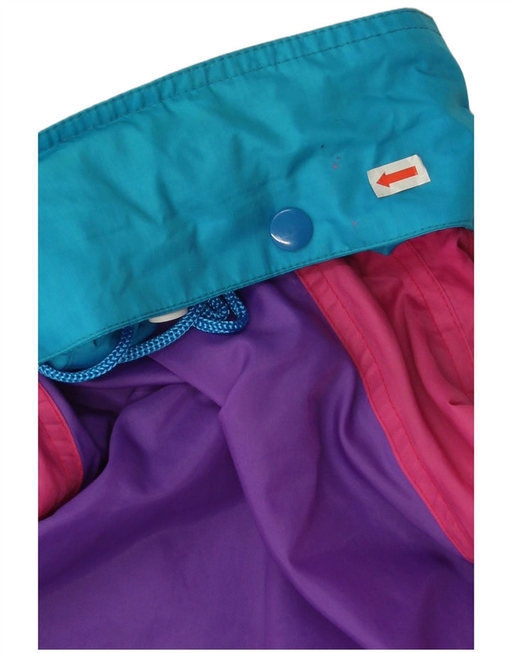 Jachetă de ploaie supradimensionată cu glugă vintage pentru femei UK 14 Medium Blue Colorblock