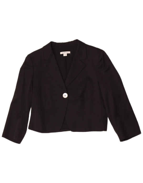 Marella jachetă bolero pentru femei cu mâneci 3/4 și 1 nasture UK 14 mare, neagră, viscoză