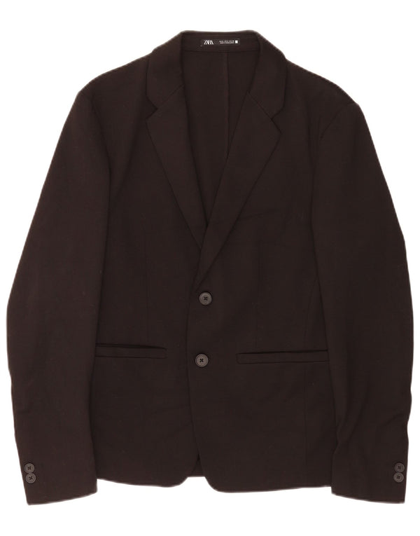 Zara Mens 2 Button Blazer Jacket UK 36 Small Black Viscose Classic