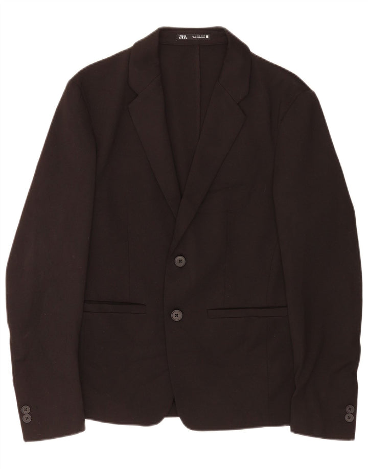 Jachetă Blazer pentru bărbați Zara cu 2 nasturi UK 36 Mic Negru Clasic din viscoză