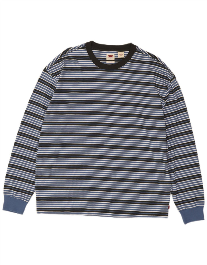Top supradimensionat pentru bărbați Levi's cu mânecă lungă din bumbac cu dungi albastre medii