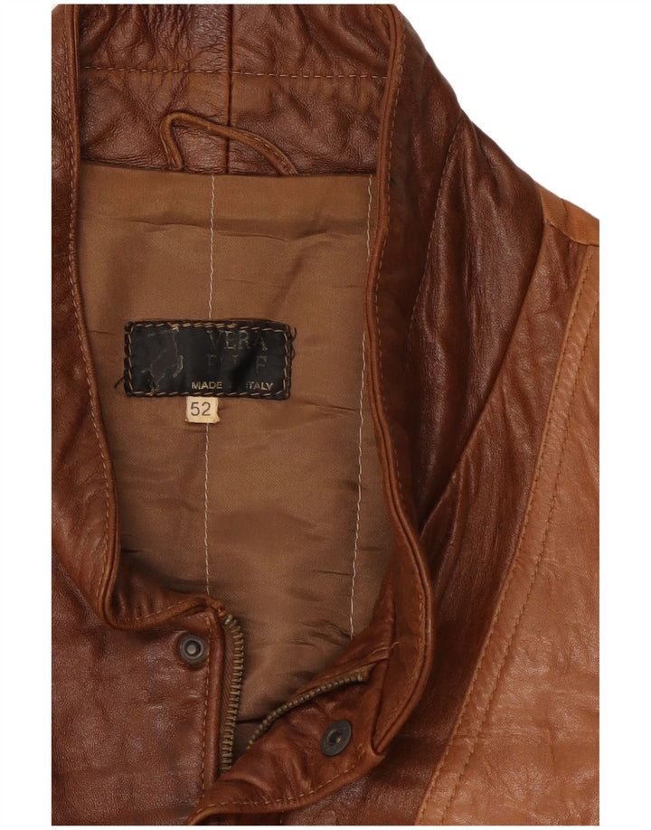 Geacă din piele vintage pentru bărbați IT 52 XL din piele maro color bloc