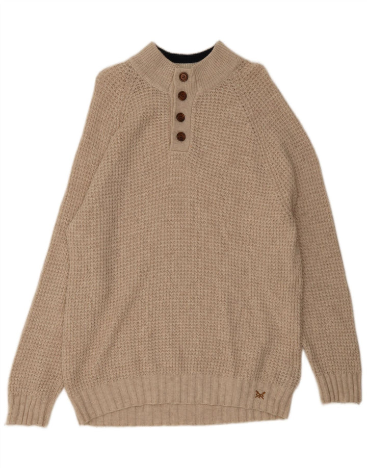 Crew Clothing Pulover pentru bărbați cu gât cu nasturi XL Lână bej