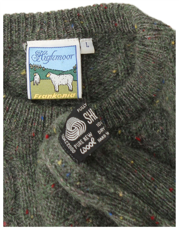 Pulover Highmoor pentru bărbați, cu gât de barcă, lână mare cu pete verde