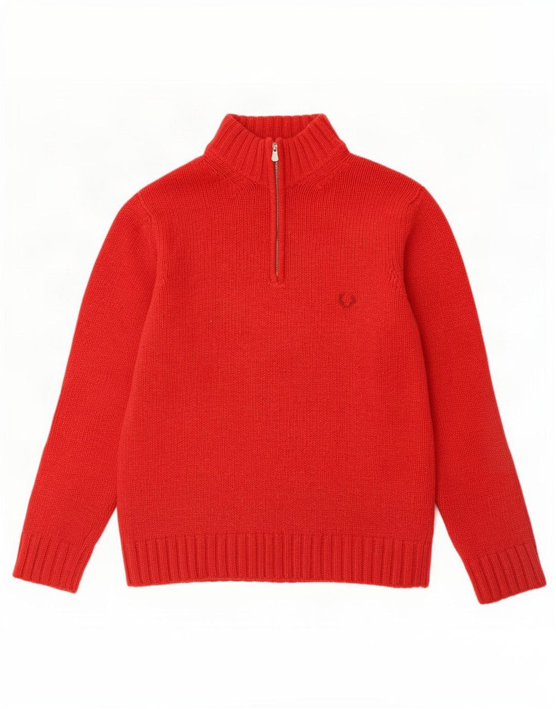 Pulover pentru bărbați Fred Perry, cu fermoar și gât, lână roșie mare