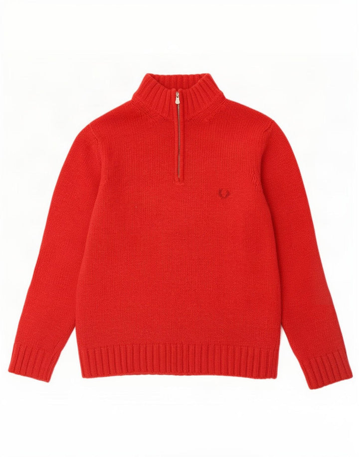Pulover pentru bărbați Fred Perry, cu fermoar și gât, lână roșie mare