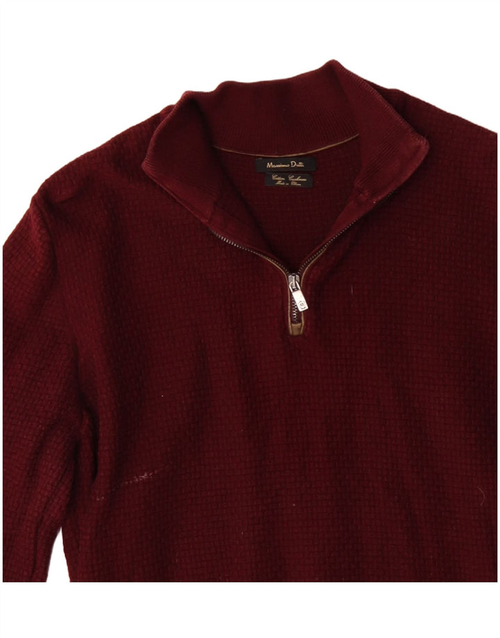 MASSIMO DUTTI Pulover pentru bărbați cu fermoar și gât, bumbac mic de culoare burgundă