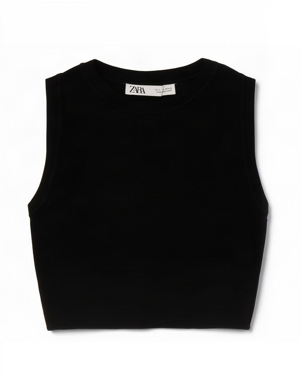 Vesta Crop Top pentru femei Zara UK 12 Medium Black Viscose