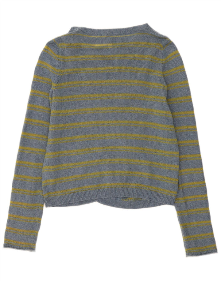 White Stuff Pulover cardigan deschis pentru femei UK 12 Bumbac cu dungi albastre medii