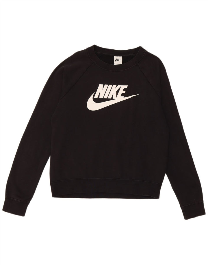 Pulover supradimensionat cu grafic Nike pentru femei UK 12 Bumbac negru mic