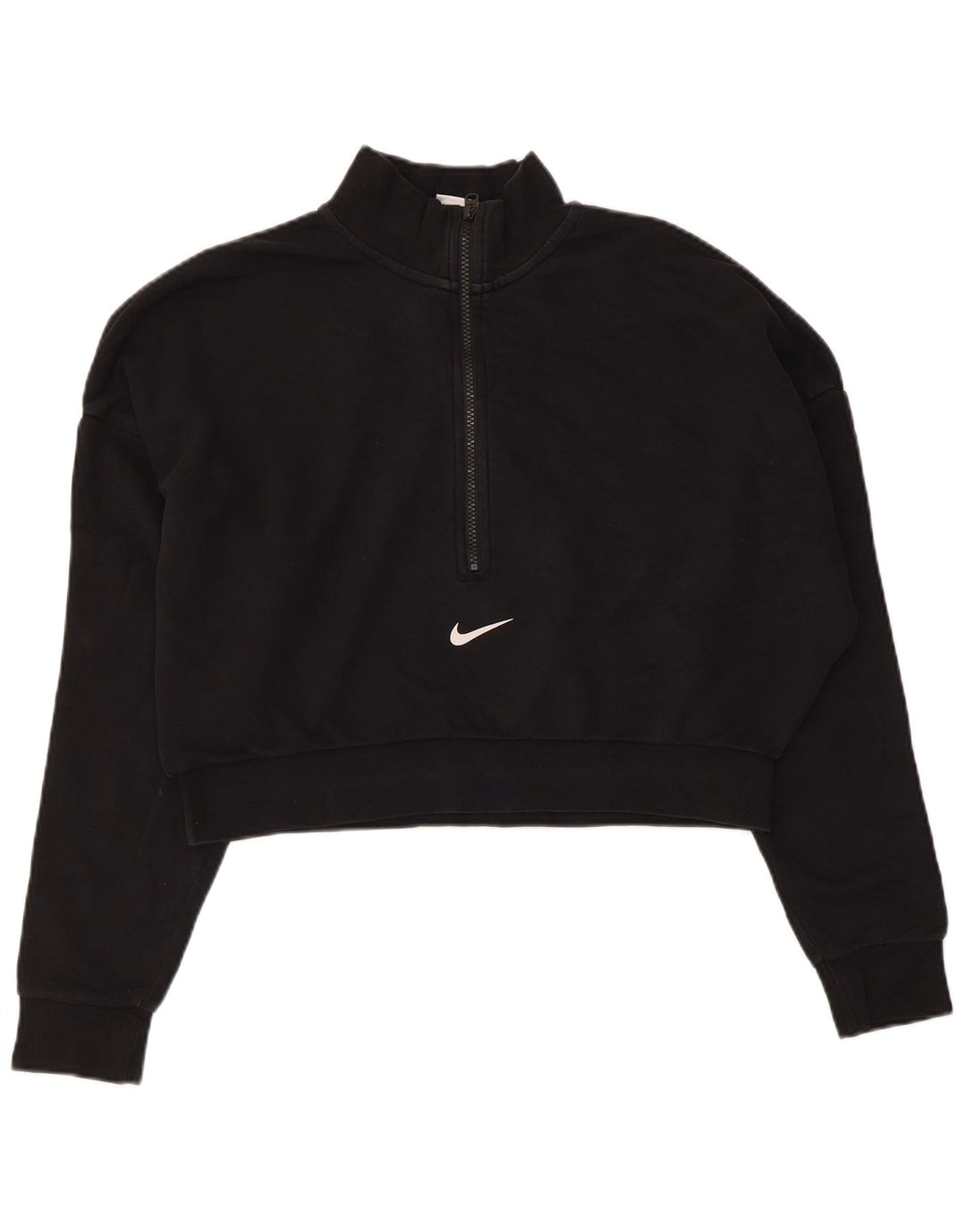 Pulover pentru femei Nike Crop oversized cu fermoar și gât, UK 16, mare, negru