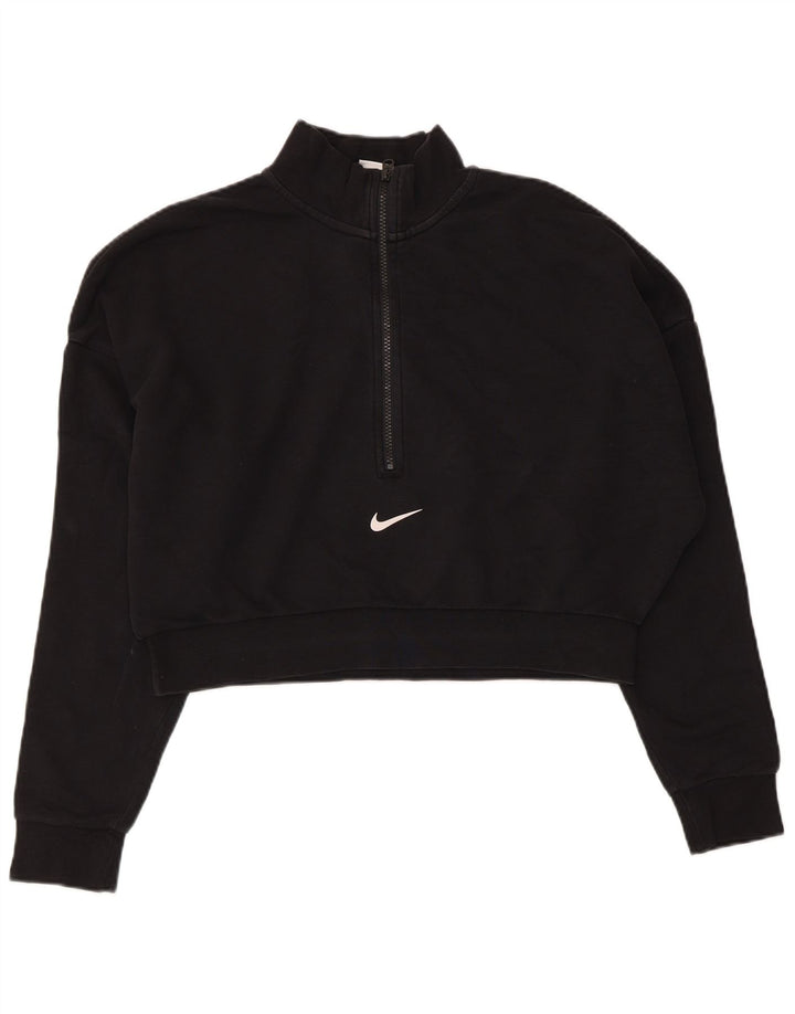 Pulover pentru femei Nike Crop oversized cu fermoar și gât, UK 16, mare, negru