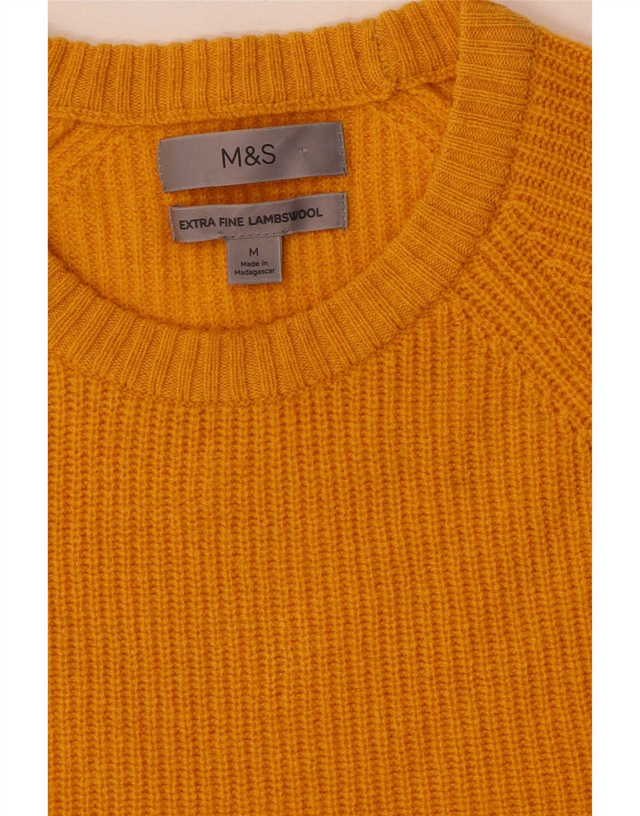 Pulover Marks & Spencer pentru bărbați, cu gât roșu, din lână de miel galbenă medie