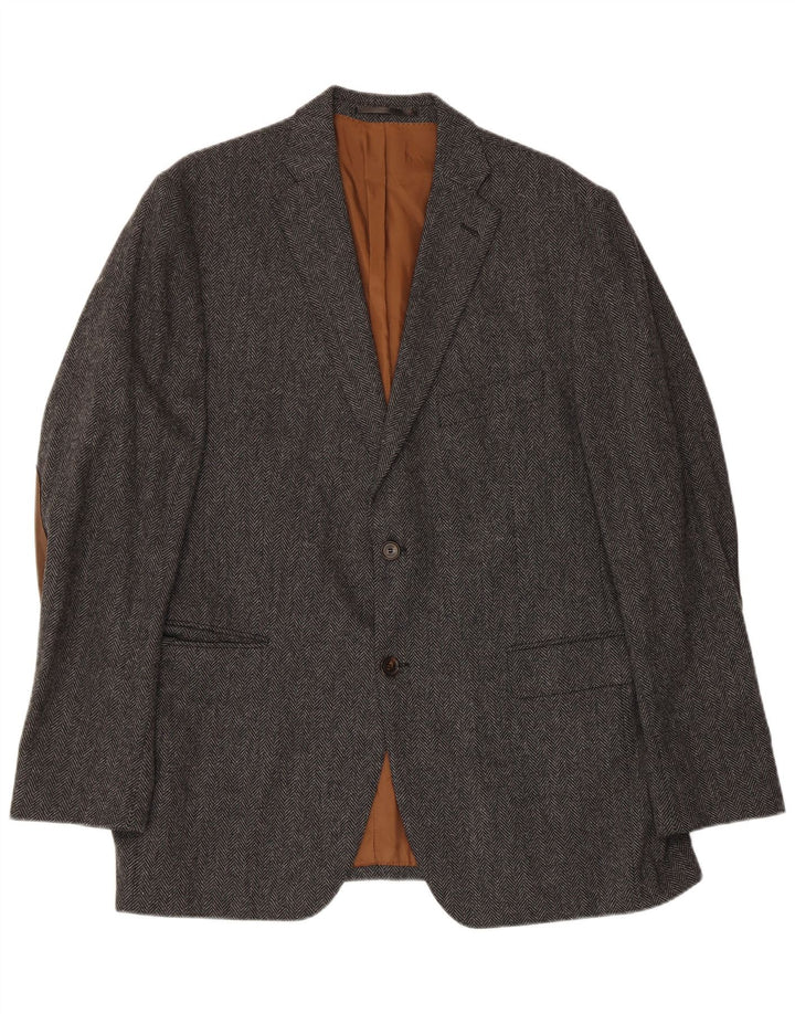 Jachetă vintage pentru bărbați, cu 2 nasturi, IT 56 3XL, lână gri Herringbone