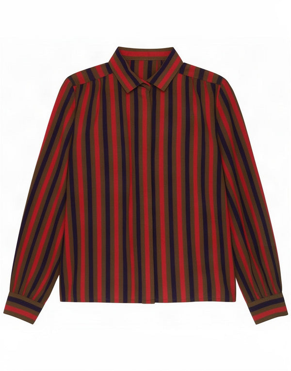 Bluză cămașă vintage pentru femei UK 12 Medium, multicoloră, cu dungi