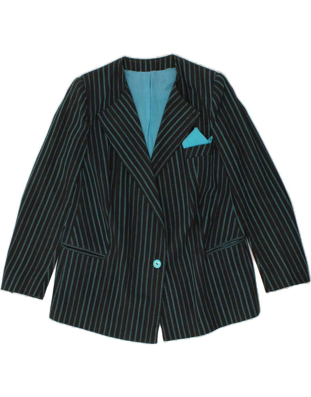VINTAGE Womens 1 Button Blazer Jacket IT 46 Large Blue Striped Vintage Vintage and Second-Hand Vintage from Messina Hembry 