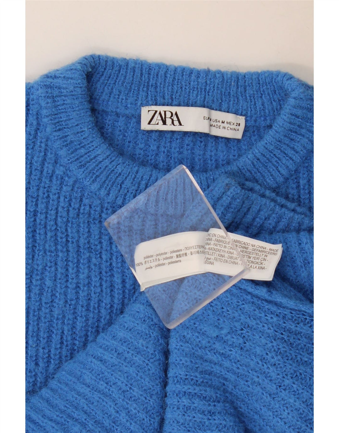 Pulover pentru femei Zara Crop Crew Gate UK 12 Poliester albastru mediu