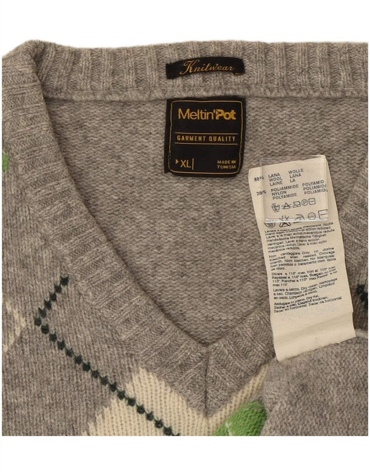 Meltin' Pot Pulover cu decolteu în V pentru bărbați XL Gri Argyle/Lână diamant