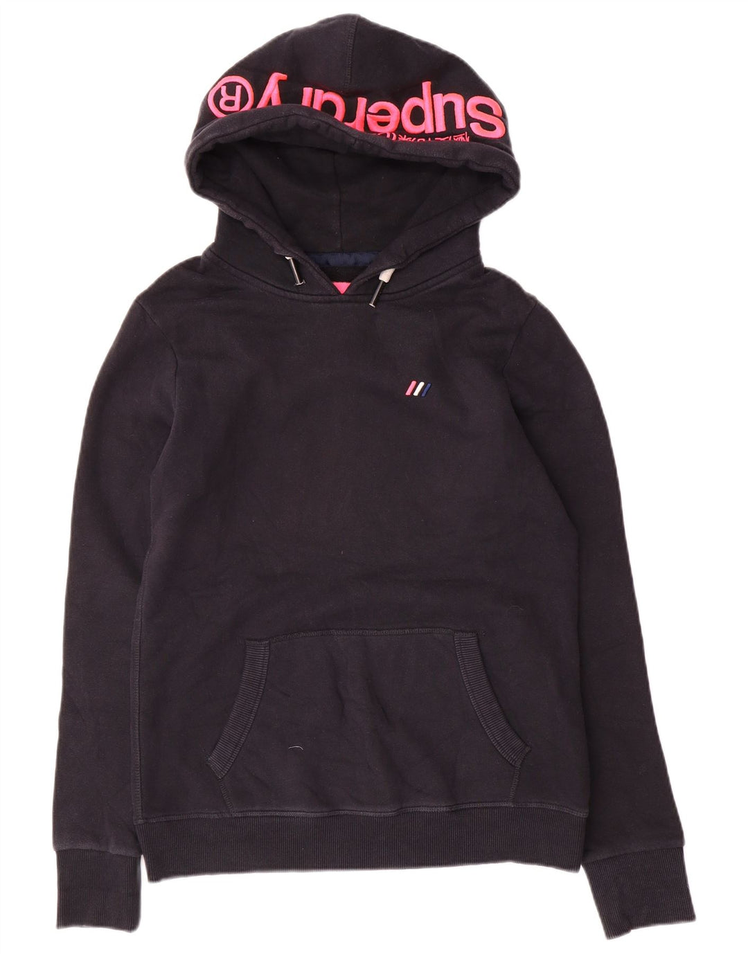 SUPERDRY Pulover cu glugă cu grafic pentru femei UK 12 Medium bleumarin Bumbac