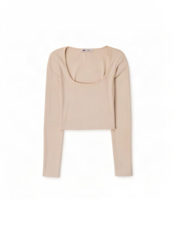 Zara Womens Crop Top Long Sleeve UK 4 XS White Nylon