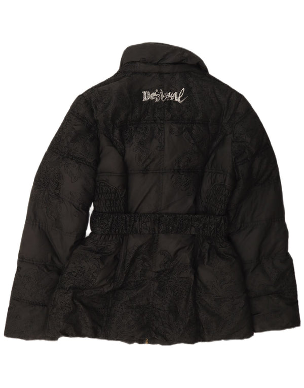 Desigual Womens Graphic Padded Jacket EU 40 Medium Black Paisley Polyester