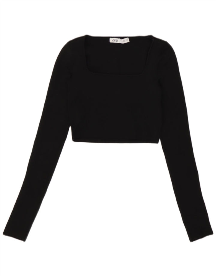 Crop Top pentru femei Zara cu mânecă lungă UK 8 Mic Negru