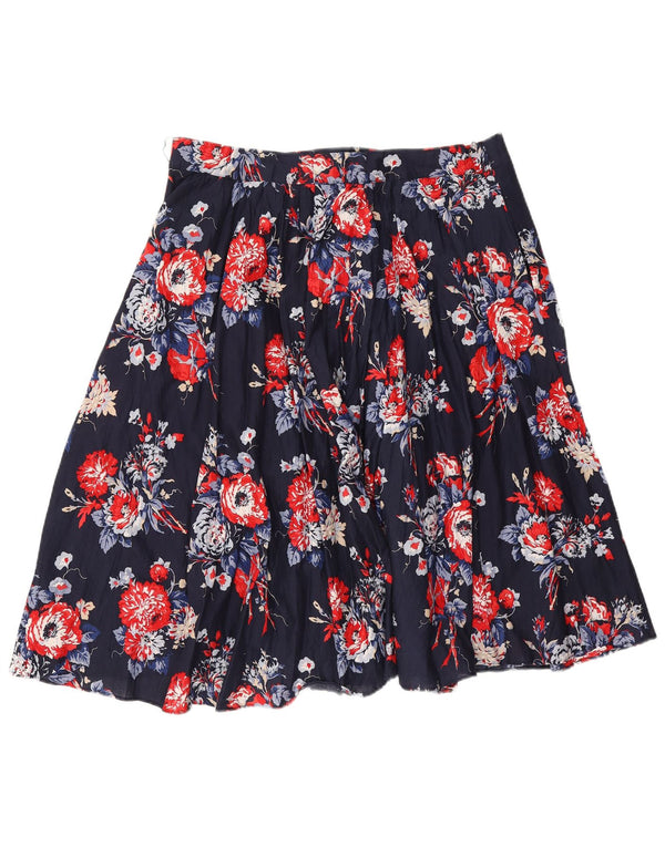 Fusta plisată pentru femei Laura Ashley UK 14 mare W32 bumbac floral albastru bleumarin