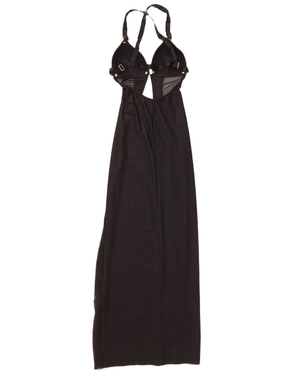 Rochie maxi de damă vintage cu Halter UK 12 Poliamidă neagră medie