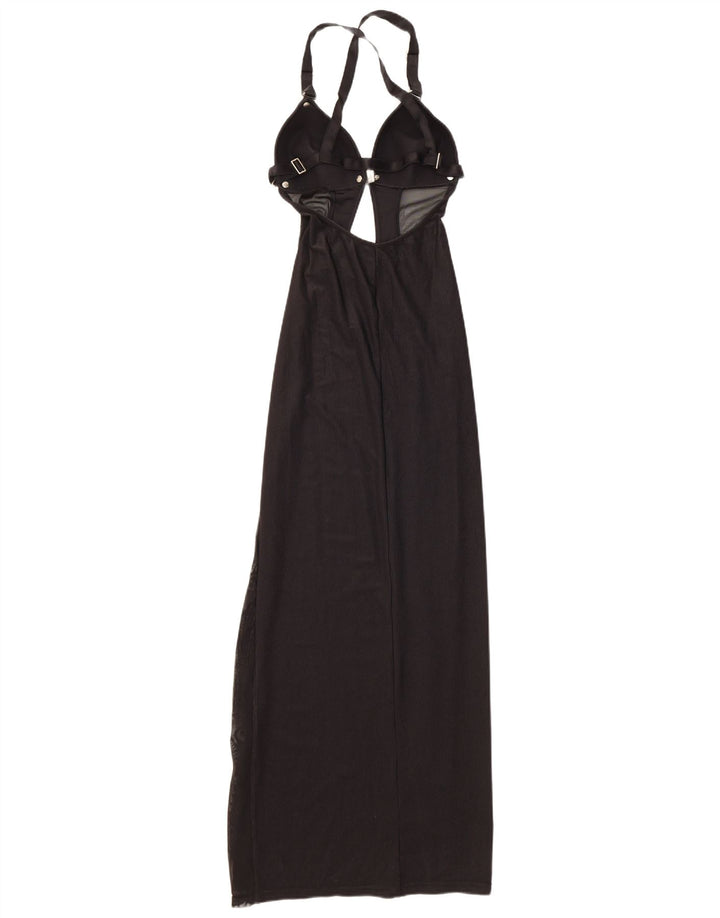 Rochie maxi de damă vintage cu Halter UK 12 Poliamidă neagră medie