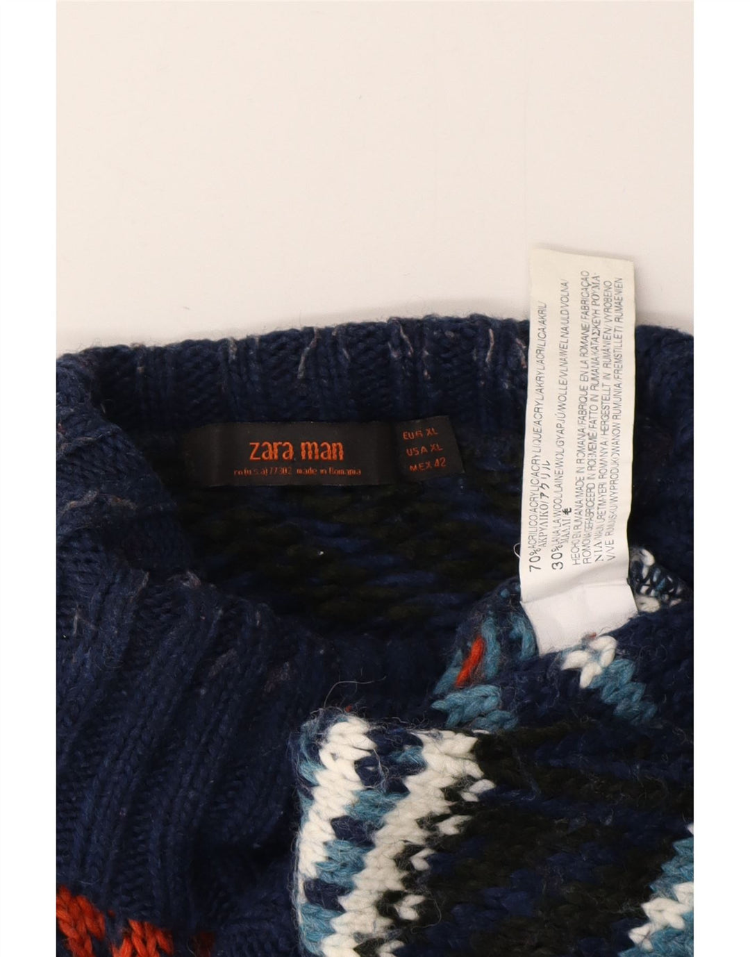 Pulover pentru bărbați cu gât rulat ZARA XL bleumarin Fair Isle acrilic