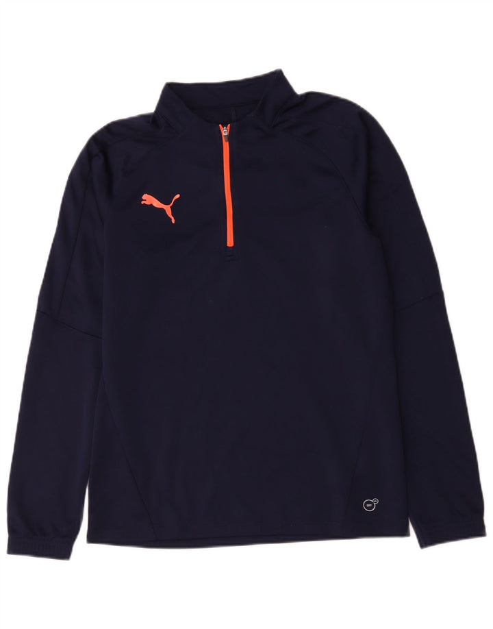 Top de trening Puma pentru bărbați, cu fermoar și gât, poliester mic, albastru