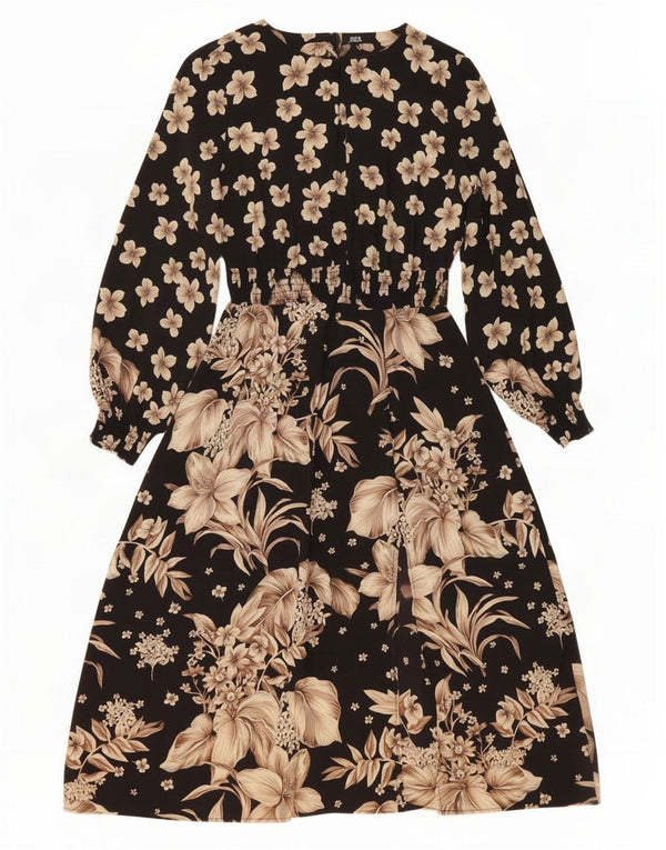 Rochie maxi cu mânecă lungă pentru femei Zara UK 10 Mic, negru, cu flori din poliester